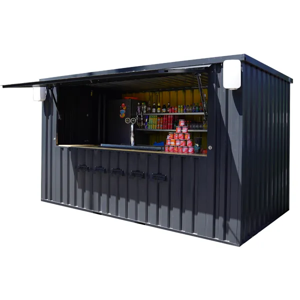 DSC05929_600x600-01-1 Durable 4×2 XL Meter Shipping Container Bar – Black RAL 9005 with Folding Canopy - Image 1