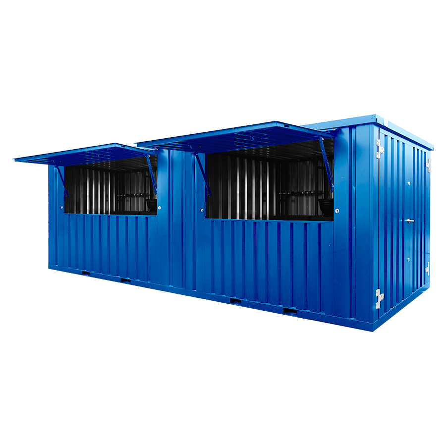 FOCO-BAR-6X2-RAL-5012 Modular 20 Foot Bar Container Blue RAL 5012 – Foldable Canopy & Lockable Design - Image 1